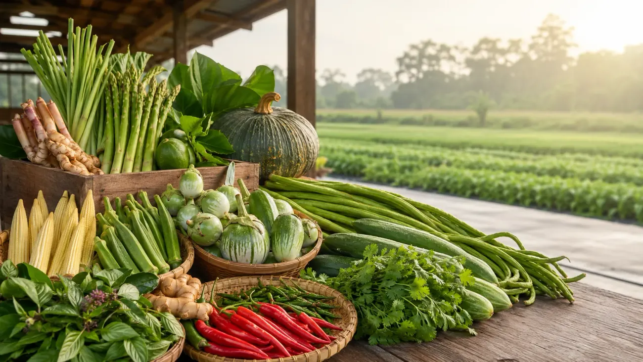 Fresh Thai vegetables and herbs